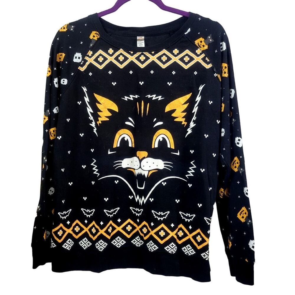Junior Black Halloween Sweatshirt Kitty Cat Sweat‎ Shirt XXXL (21)